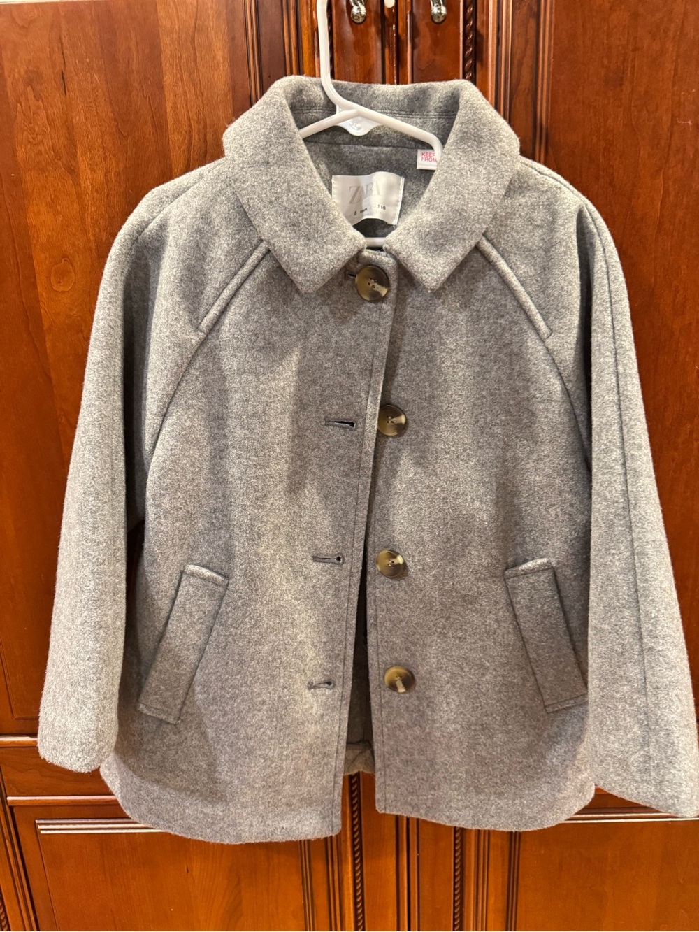 Zara Kids Gray Pea Coat with Button Front